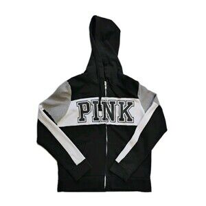 Pink By Victoria's Secret‎ Women's Black And White Zipped Hoodie,Size S